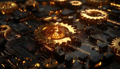 Poster - Golden Gears Interlocking on a Circuit Board