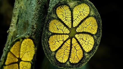Poster - Close-up of a yellow and green leaf with a complex vein structure