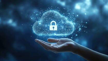 Poster - Hand Holding a Digital Cloud with a Lock Symbol