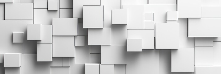 Aufkleber - Abstract White Geometric Wall with Irregularly Sized Squares and Rectangles
