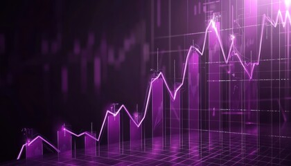 Aufkleber - Abstract purple glow lines and bars chart on dark background