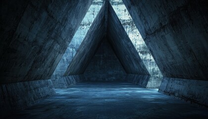 Aufkleber - Concrete Structure with Triangular Walls and a Dark, Empty Interior