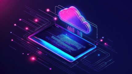Poster - Neon Cloud Computing and Data Transfer with a Tablet and Lines