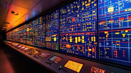 Aufkleber - Control Room with Large Array of Illuminated Displays