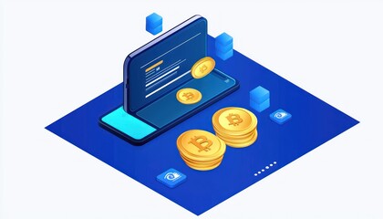 Aufkleber - Isometric Illustration of Smartphone with Bitcoin Cryptocurrency Coins
