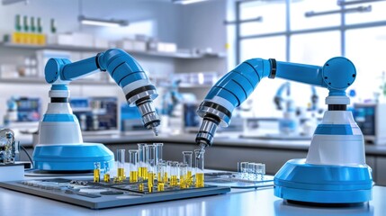 Aufkleber - Two Robotic Arms Handling Test Tubes in a Laboratory