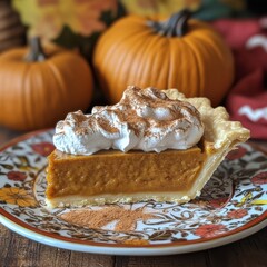 Aufkleber - Delicious pumpkin pie slice topped with whipped cream and cinnamon, perfect for autumn celebrations and gatherings