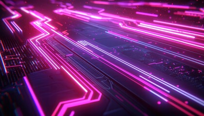 Poster - Abstract Neon Lines on a Futuristic Digital Surface