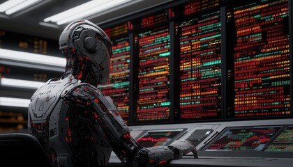 Leinwandbilder - A Futuristic Robot Monitoring Data on a Large Screen