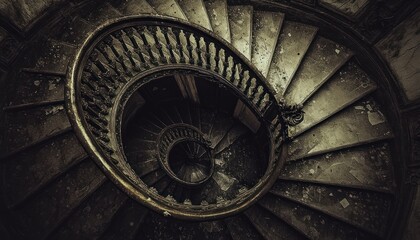 Aufkleber - A Close-Up View of a Worn, Ornate Spiral Staircase