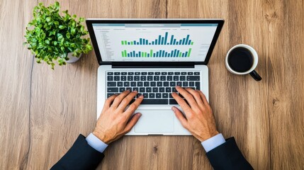 Poster - Businessman Working on Laptop with Data Charts on Screen