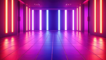 Aufkleber - neon lights reflecting on a tiled floor in a room
