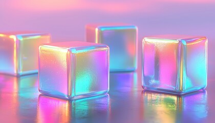 Poster - Iridescent Cubes Reflecting on a Pink Surface
