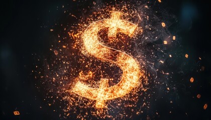 Aufkleber - Burning Dollar Sign Symbol with Sparks and Smoke