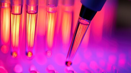 Aufkleber - Pipette Dispenseing Liquid into Test Tubes Under Neon Lights