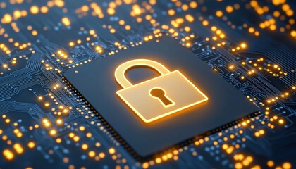 Aufkleber - Glowing Padlock Symbol on a Circuit Board