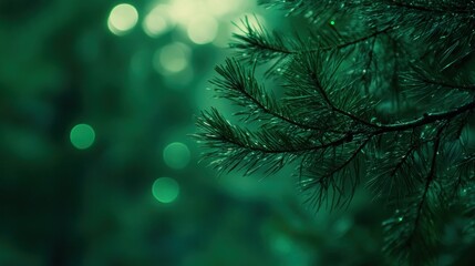 Poster - Emerald Green Pine Branch Forest Background