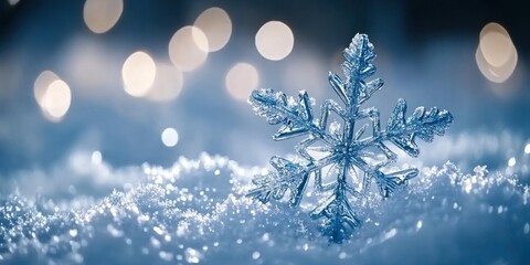 Aufkleber - A single ice crystal rests in fresh winter snow