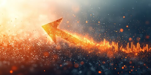Poster - creative representation of rising trends with an upward arrow amidst vibrant particles and digital s
