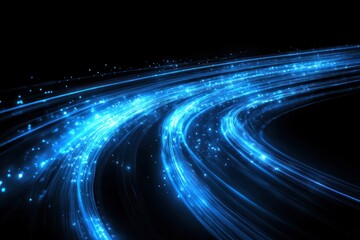 Poster - Abstract Blue Light Trails Curve Dynamically