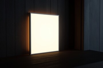 Poster - Illuminated Square Panel Against Dark Wooden Walls