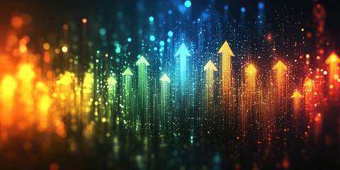 Poster - Colorful arrows indicate growth and success in a vibrant digital landscape representing data analysis and progress