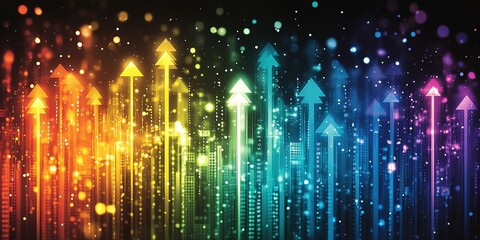 Poster - Vivid upward arrows create a colorful abstract representation of growth and progress in a digital landscape