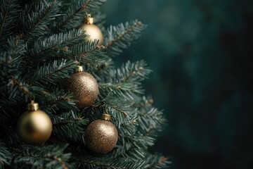 Poster - Gold Ornaments Decorate A Christmas Tree Branch