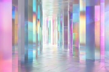 Poster - Iridescent Glass Pillars in a Modern Hallway
