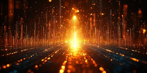 Poster - Stunning digital landscape with glowing lights and vibrant colors at dusk