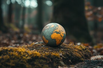 Poster - Small Globe Rests On Mossy Forest Ground