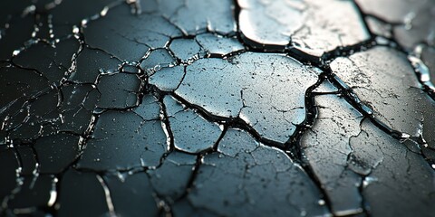 Poster - Detailed texture of cracked surface reflecting light in abstract art composition