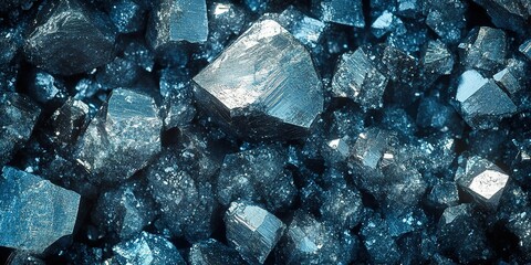 Poster - Crystals of blue mineral cluster forming a striking natural display in close-up view
