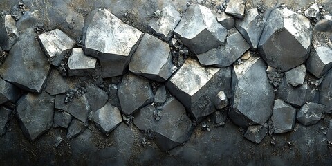 Poster - Textured arrangement of large rocky stones on a dark surface creating a rugged appearance in a natural setting