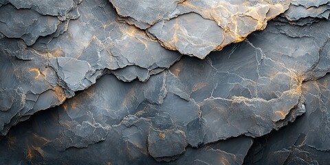 Poster - Gray rock texture with illuminated cracks creating an abstract formation in a natural setting