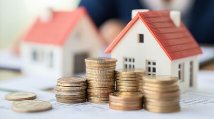 Aufkleber - House Models and Stacks of Coins Represent Savings