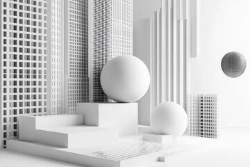 Poster - Abstract White Architectural Model With Spheres
