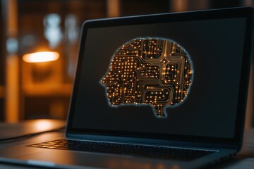 Poster - Laptop Screen Displays Circuit Brain Image