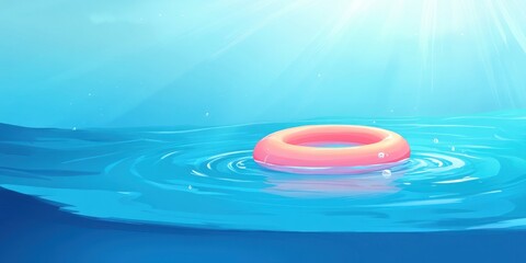 Poster - Pink Inflatable Ring Floats in Calm Blue Water