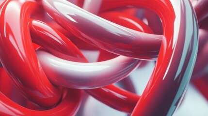 Wall Mural - Abstract Red and White Intertwined Tubes