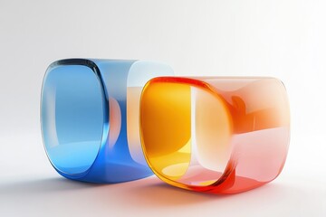 Aufkleber - Abstract Glass Cubes in Blue and Orange Hues