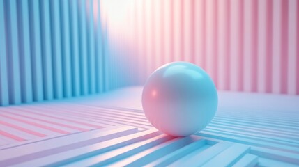 Aufkleber - White Sphere Resting on Pastel Blue Pink Stripes