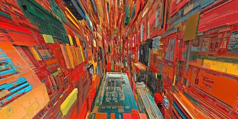 Aufkleber - Abstract Cityscape Of Colorful Interconnected Blocks