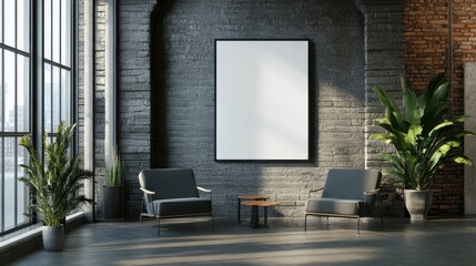 Poster - Modern Loft Interior With Blank Canvas And Seating