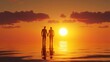 © zulie - Couple silhouetted at sunset, holding hands, reflecting in calm water.