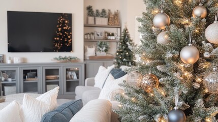 Wall Mural - Festive Living Room Decorated With A Christmas Tree