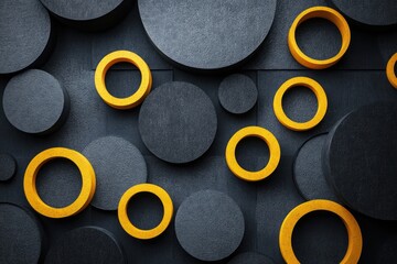 Wall Mural - Abstract Black and Yellow Circular Pattern Design