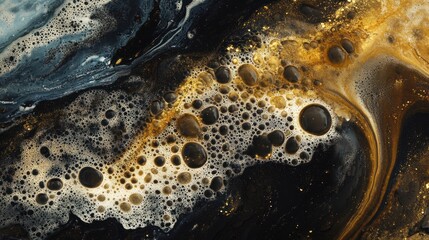 Wall Mural - Abstract Gold Black Fluid Art Bubbles Design