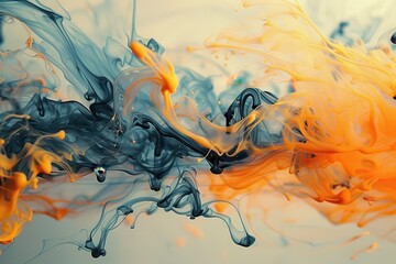Leinwandbilder - Colorful swirls of blue and orange liquid create an abstract art piece with fluid movement and dynamic texture