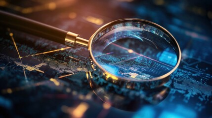 Leinwandbilder - Magnifying Glass Over Digital Data World Map